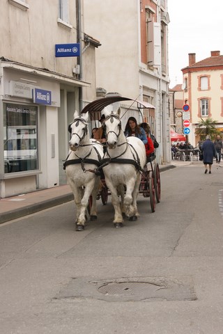 Paolo et Porto dans les rues de Feurs.